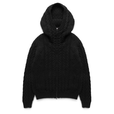 CABLE-KNIT HOODED CARDIGAN SWEATSHIRT